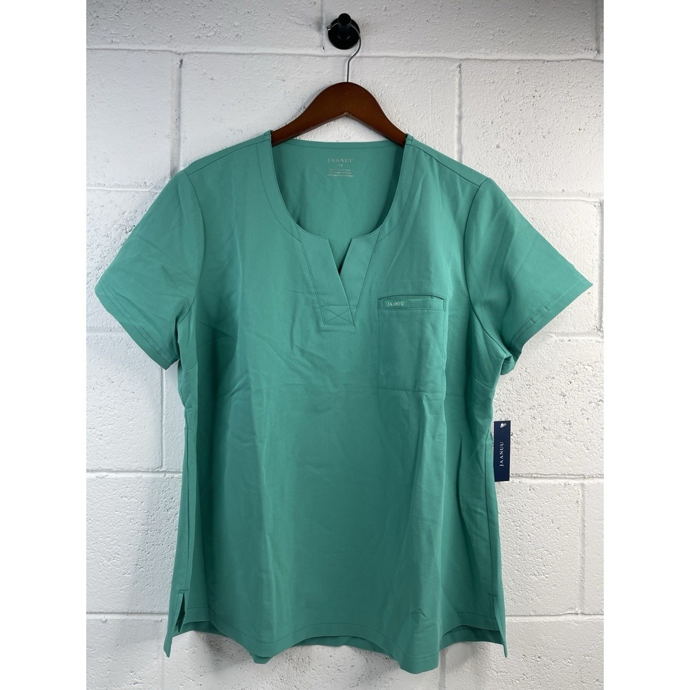 Jaanuu Women's Scrub‎ Top Short sleeve Green 1 pocket Tuck In V Neck Size 1X NWT